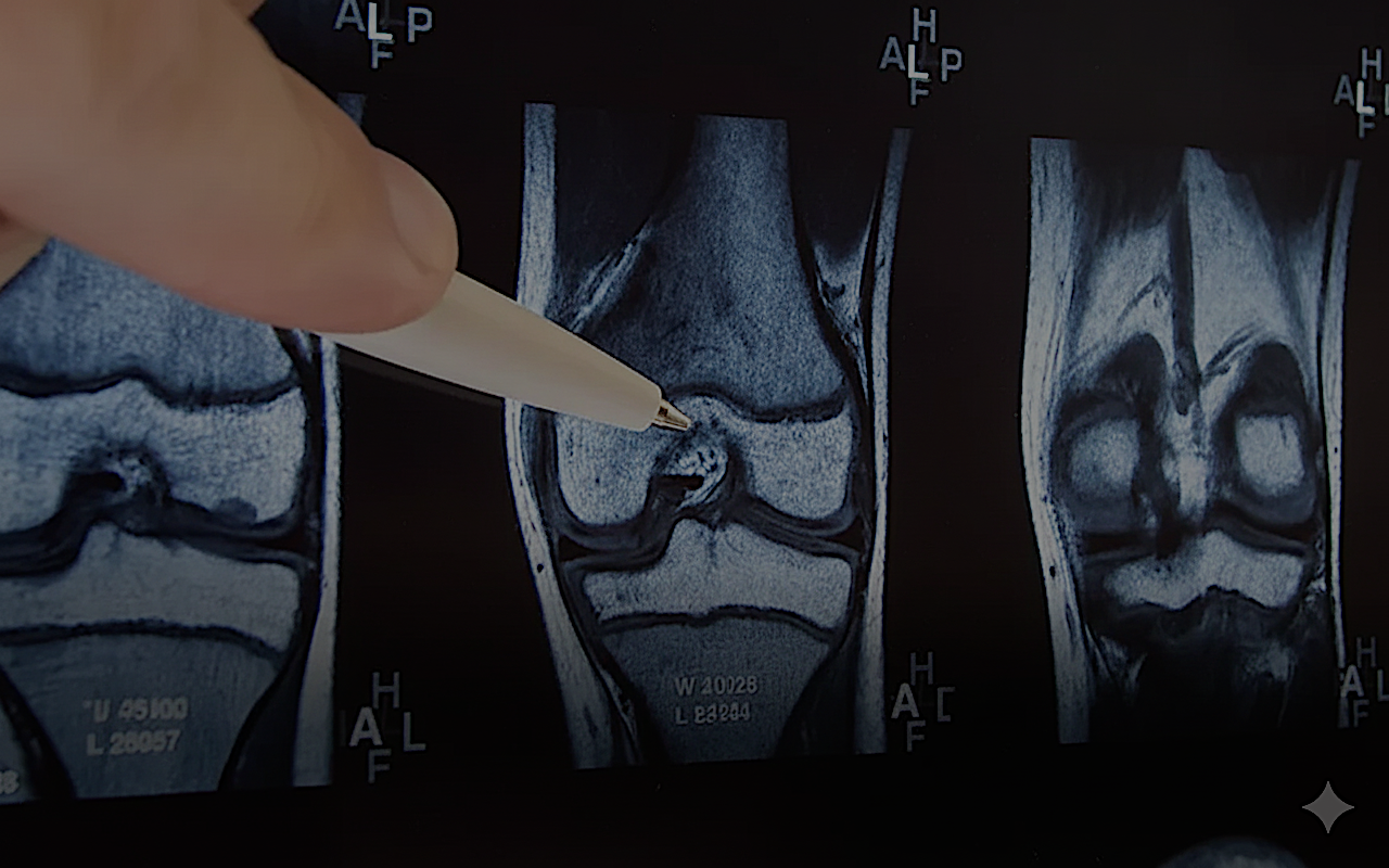 Doctor reviewing knee joint concerns and treatment path