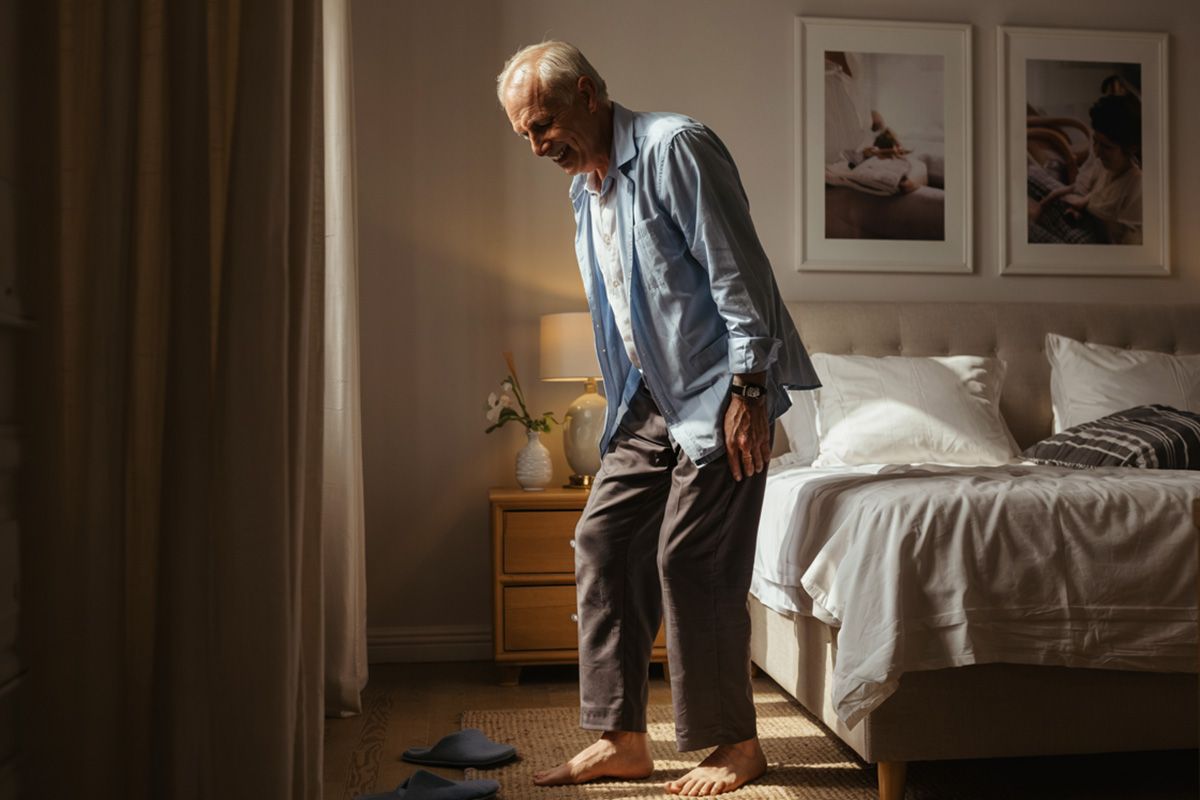 Older adult reviewing knee surgery options and X-ray results