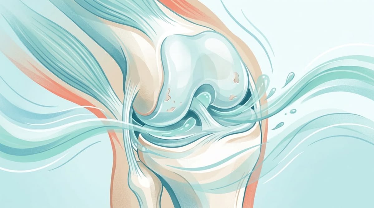 Simple knee joint system visual showing cartilage fluid ligaments tendons and bone